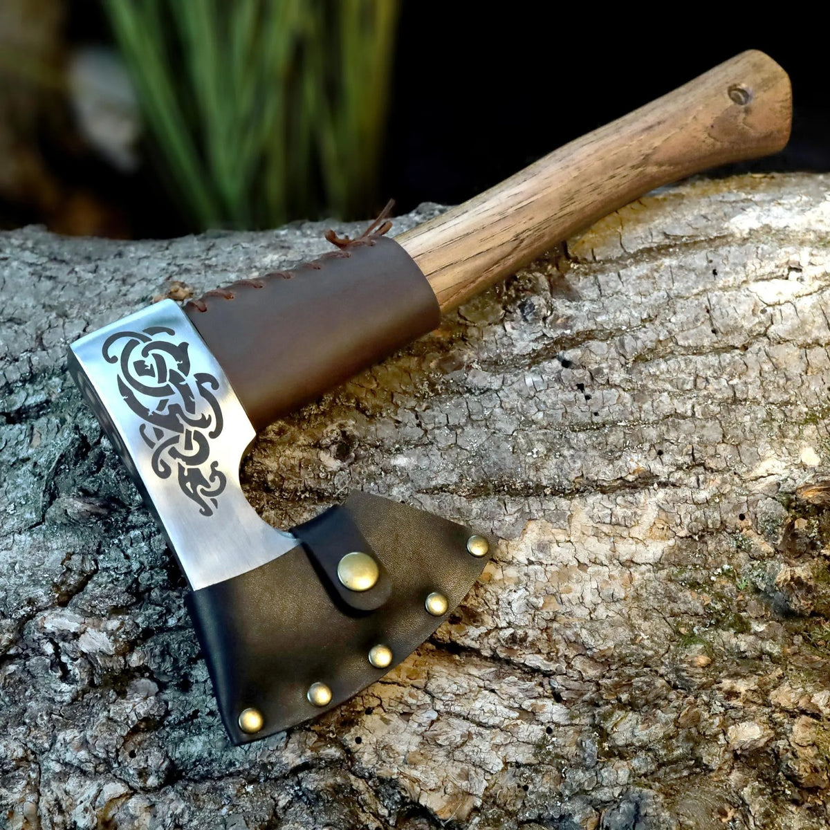 Engraved Camping Axe, Viking Bearded Axe with Sheath