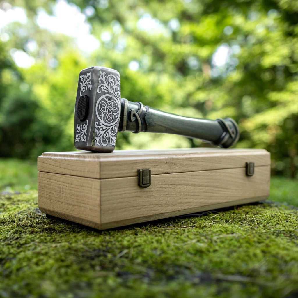 Engraved Hammer Druid Gift with Triskelion Symbol