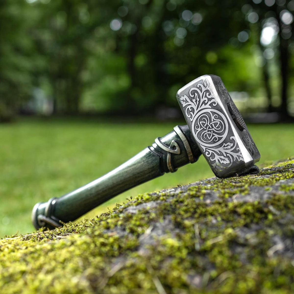 Engraved Hammer Druid Gift with Triskelion Symbol