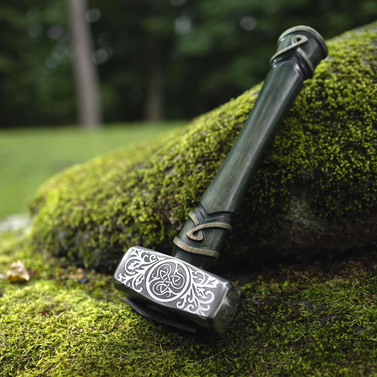 Engraved Hammer Druid Gift with Triskelion Symbol