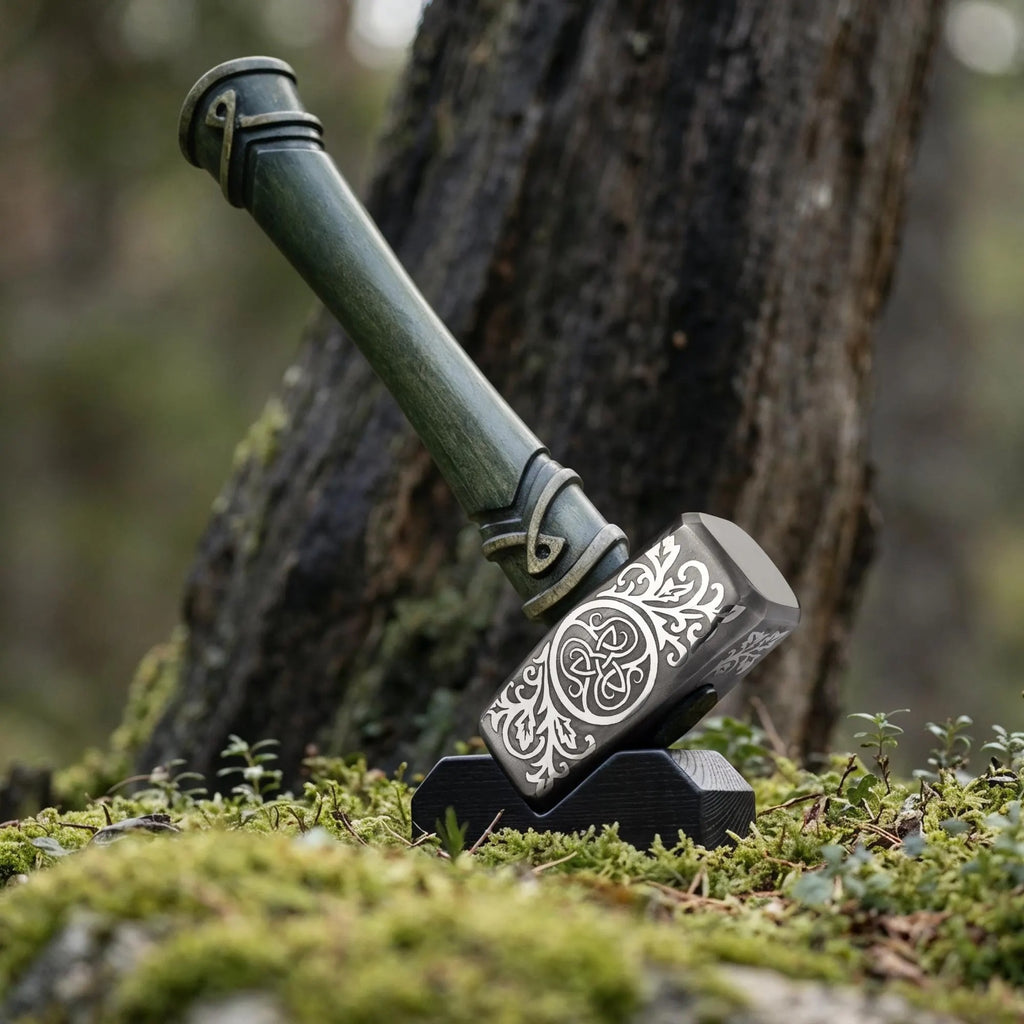 Engraved Hammer Druid Gift with Triskelion Symbol