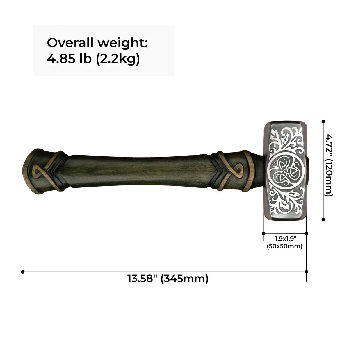 Engraved Hammer Druid Gift with Triskelion Symbol