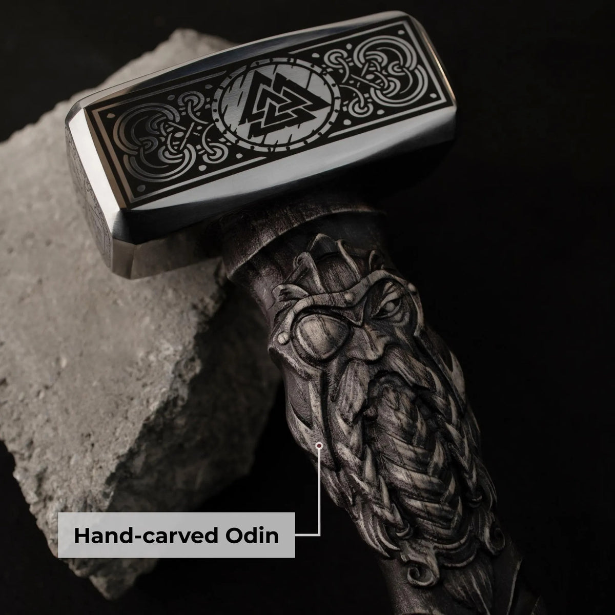 Viking Hammer Handmade: Hand-Carved Nordic Odin Handle, Engraved Valknut
