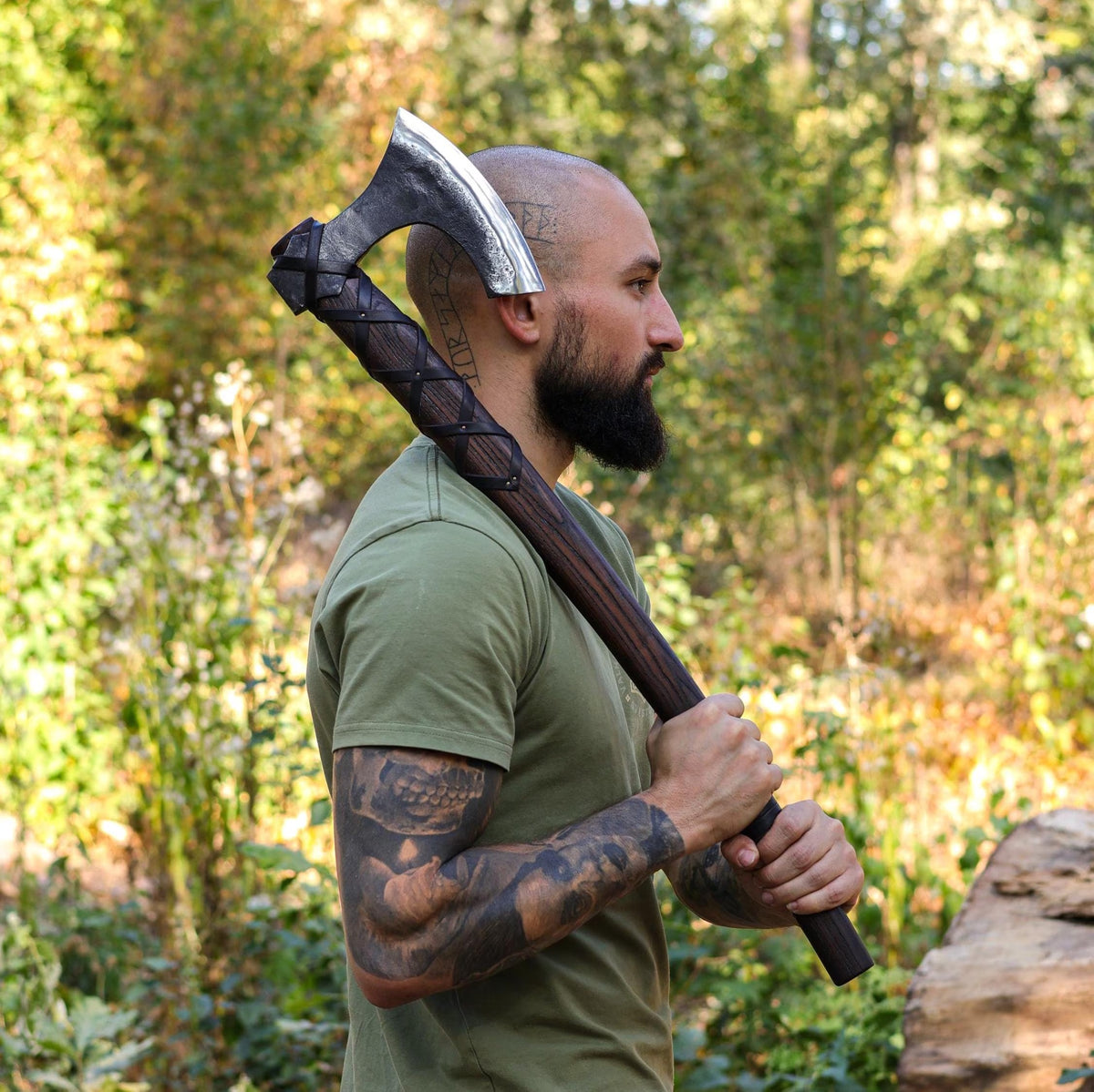 Hand Forged Viking Axe with Long Handle, Custom Engraved Chopping Axe & Sheath
