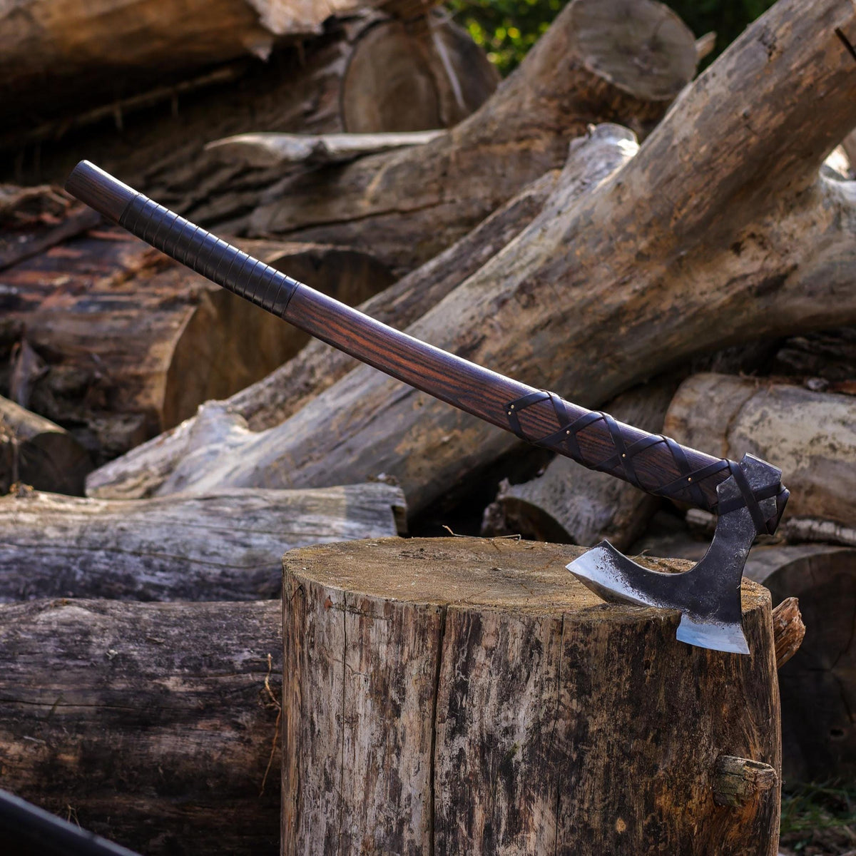Hand Forged Viking Axe with Long Handle, Custom Engraved Chopping Axe & Sheath