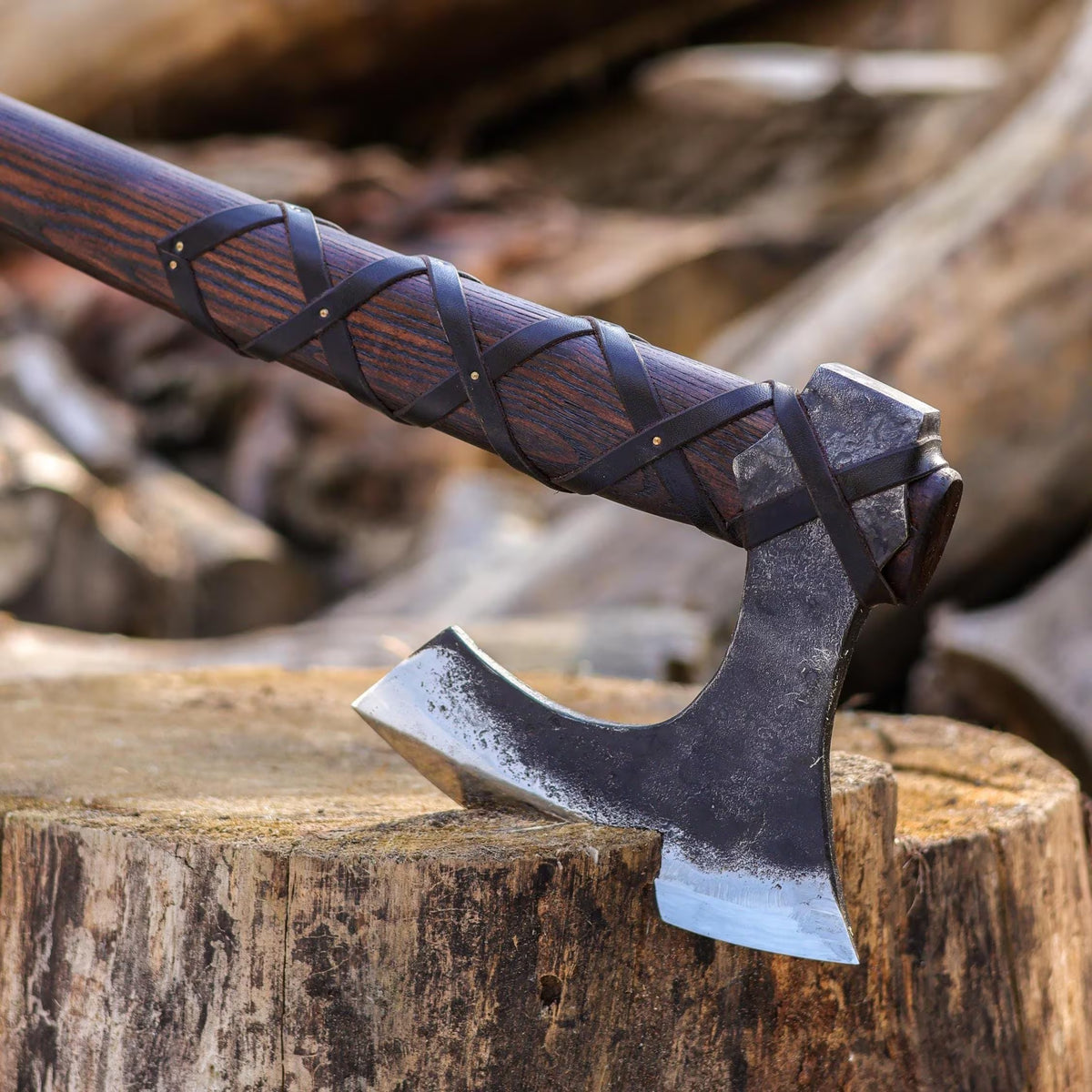Hand Forged Viking Axe with Long Handle, Custom Engraved Chopping Axe & Sheath