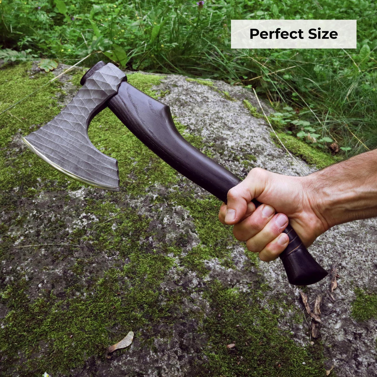 Handmade Viking Hatchet Custom Engraved, Functional Camping Axe Forged with Sheath & wooden runic box