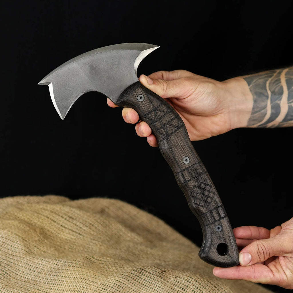 Forged Tomahawk Full Tang, Handmade Bushcraft Axe with Sheath, Functional Indian Engarved Tomahawk