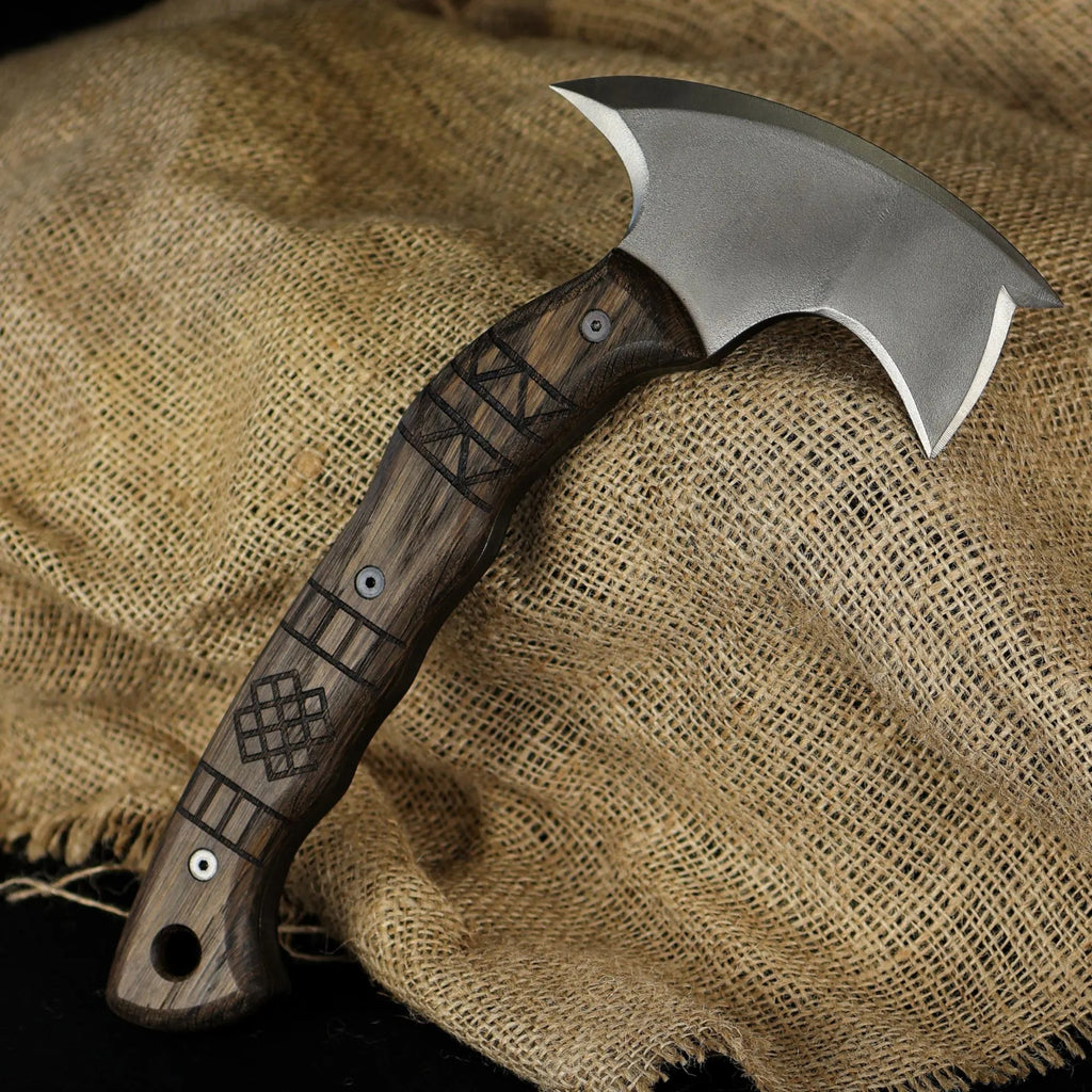 Forged Tomahawk Full Tang, Handmade Bushcraft Axe with Sheath, Functional Indian Engarved Tomahawk