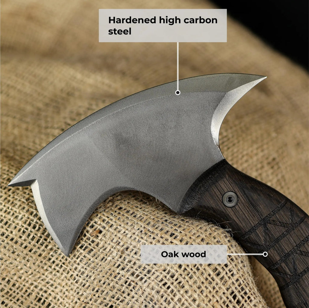 Forged Tomahawk Full Tang, Handmade Bushcraft Axe with Sheath, Functional Indian Engarved Tomahawk